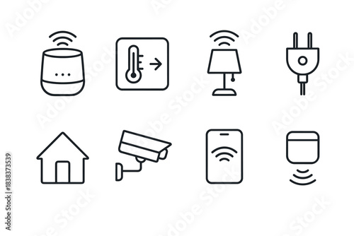 Smart home linear icons technology and security essentials for modern living