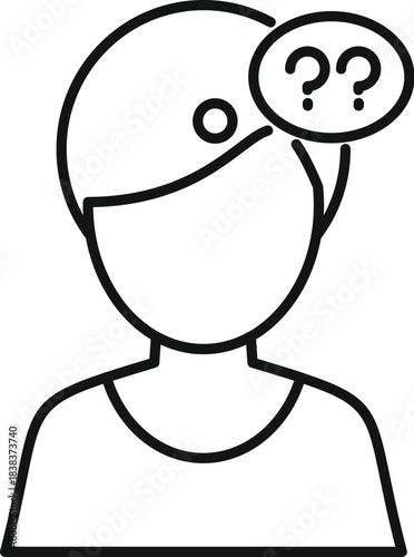 Person icon having questions and feeling doubt, representing problem solving or inquiry