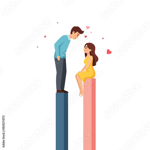 Elevated affection: A couple expressing their love on colorful elevated platforms, romance