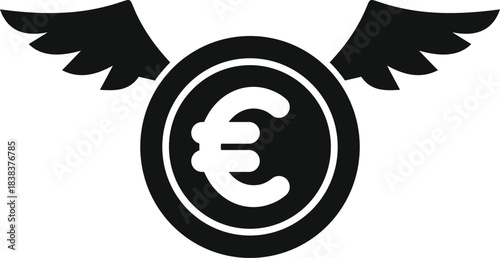 Flying euro coin representing money loss, inflation, and financial freedom