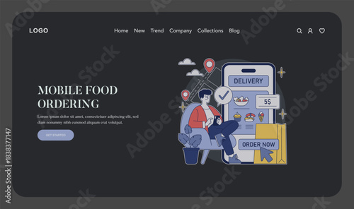 Mobile Food Ordering Application Vector Illustration