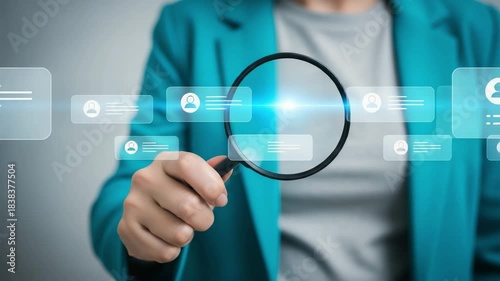 Searching for the right candidate through digital profile analysis motion animated video.