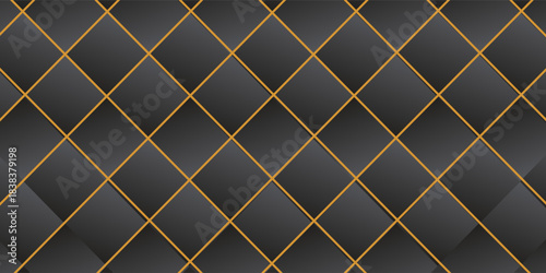 Black leather capitone background texture. Black upholstery premium dark fabric texture. Retro Chesterfield style soft tufted furniture upholstery with deep diamond pattern and buttons