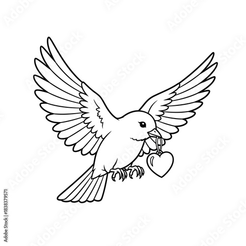A soaring avian carrying affection, winged messenger delivering love through the skies
