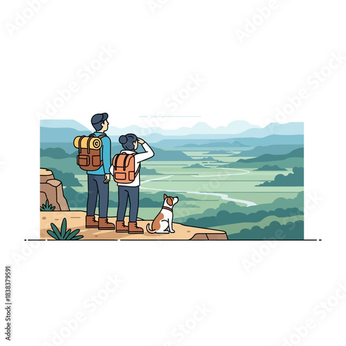 Family exploration: A vector illustration of hiking together and enjoying nature