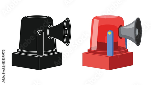 A visual comparison of a black and red warning siren with detailed design
