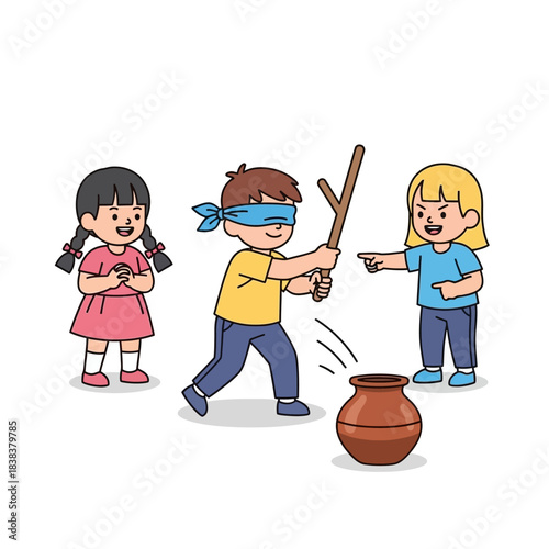 Joyful illustration of children playing traditional game in a cheerful, playful manner and