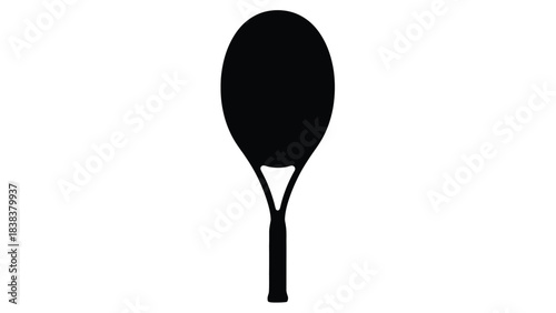 A silhouette of a black pickleball paddle against a white background