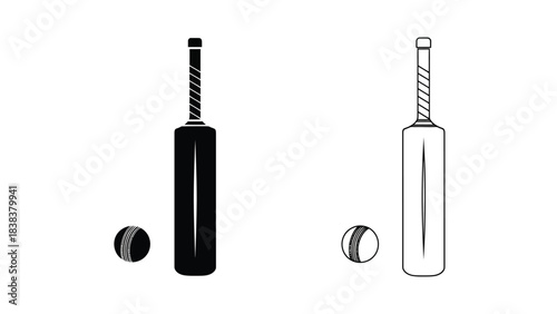 A simple illustration depicting cricket bats balls and sporting equipment