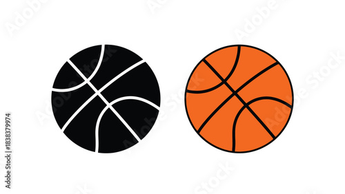 Two basketballs one black and one orange are displayed on a white background