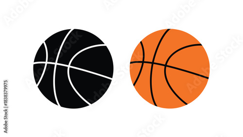 Two basketballs one black and one orange displayed against a white background