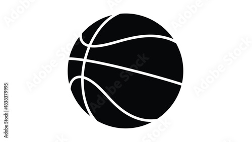 A simple black and white illustration of a classic basketball on a white background