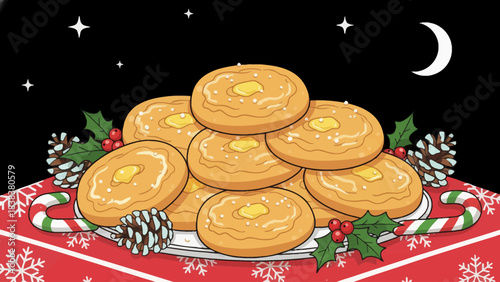Golden buttery shortbread cookies arranged on a decorated holiday table create a simple yet delicious Christmas dessert enjoyed during winter celebrations