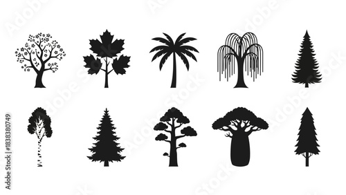 Stunning collection of diverse black tree silhouettes perfect for elegant landscape design and nature projects
