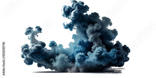 Blue smoke plume isolated on transparent background. Image of colorful smoke plume and festive background	
