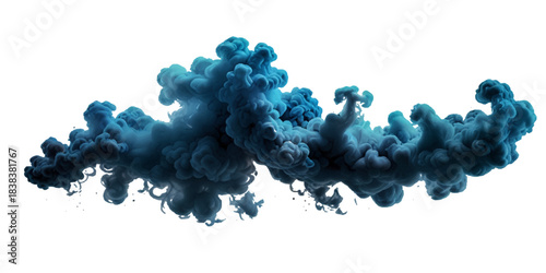 Blue smoke plume isolated on transparent background. Image of colorful smoke plume and festive background	
