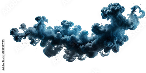 Blue smoke plume isolated on transparent background. Image of colorful smoke plume and festive background	
