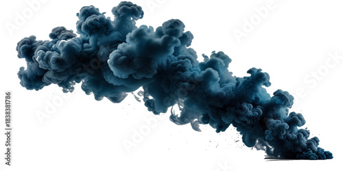 Blue smoke plume isolated on transparent background. Image of colorful smoke plume and festive background	

