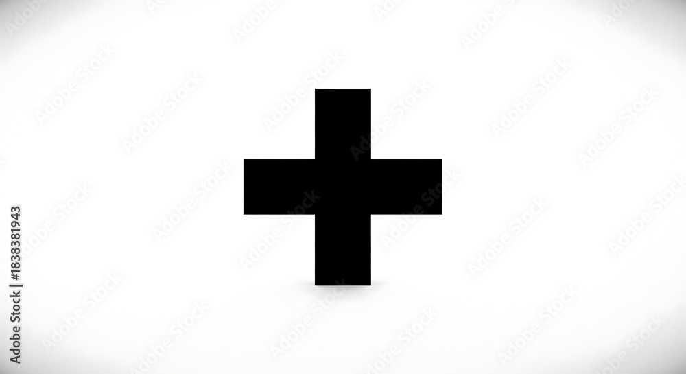 Obraz premium Black plus sign symbol isolated on white background with subtle shadow effect