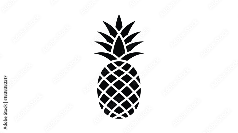 Obraz premium Simple black silhouette of a pineapple fruit with crown of leaves on white background