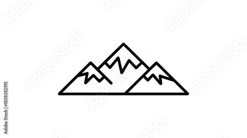 Minimalist outline drawing of three jagged mountain peaks on a white background