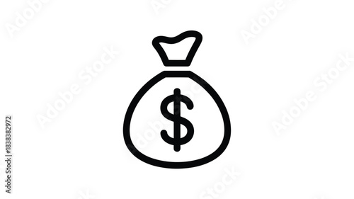 Simple outline icon of a money bag with a dollar sign representing wealth and finance