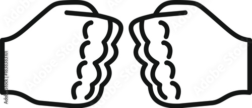 Two clenched fists facing each other as a line art icon on a white background