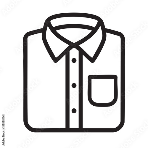 A simple black and white line drawing depicts a classic buttoned dress shirt with a pocket design
