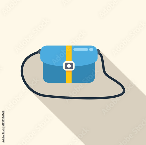 Blue messenger bag presenting a buckle closure and yellow strap detail