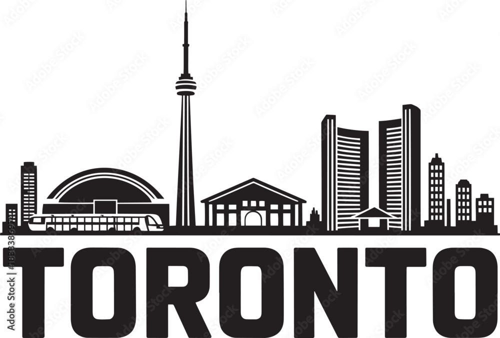 Naklejka premium Black silhouette of the toronto skyline design with lettering below