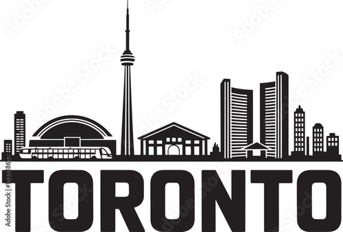 Black silhouette of the toronto skyline design with lettering below