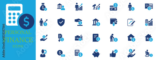 Personal Finance insurance Savings statement loan portfolio Budgeting vector icons set