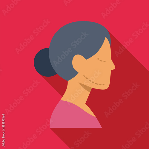Woman's profile with dotted lines on face indicating areas for plastic surgery vector icon