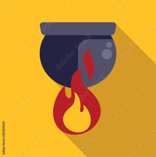 Cauldron heating on a fire for brewing a magical potion