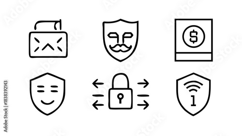 Abstract icons representing cybersecurity and network protection