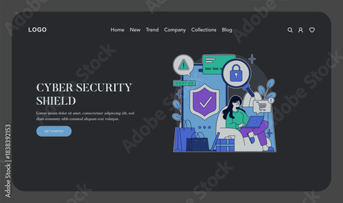 Cyber Security Shield Vector Illustration on Website