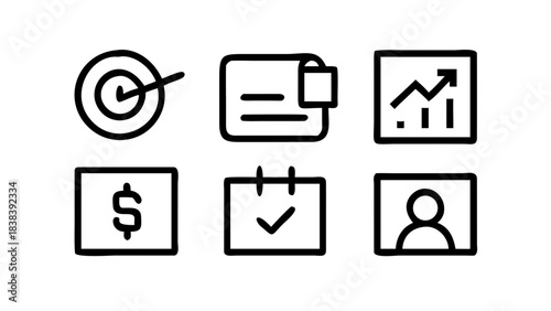 Minimal icons related to office life and payday symbol
