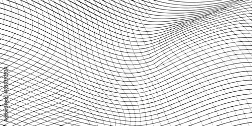 Wavy lines create a distorted grid pattern in monochrome style