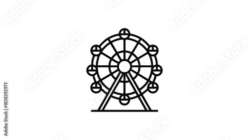 Simple outline illustration of a ferris wheel on a white background representing amusement and entertainment