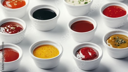 A table with cups filled with various condiments