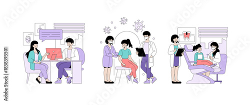 Medical Consultation and Checkup Vector Illustration Set