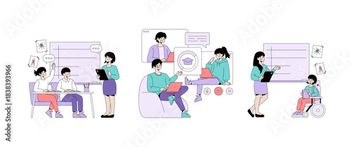 Online and Classroom Education Vector Illustration