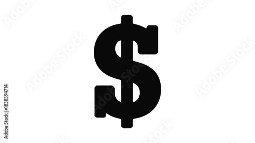 Bold black dollar sign symbol representing currency finance wealth and economic concepts