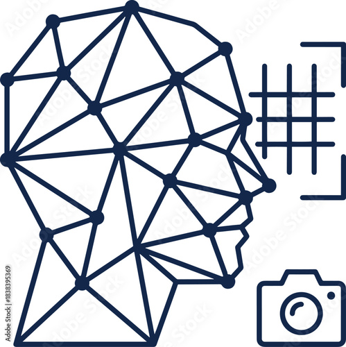 Facial recognition technology icon, biometric scan, ai security system isolated on white