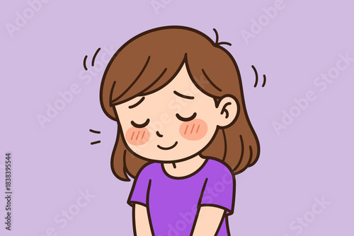 Shy girl blushing gently with lowered eyes. Her soft posture reflects modesty. Warm tones add a tender emotional feel