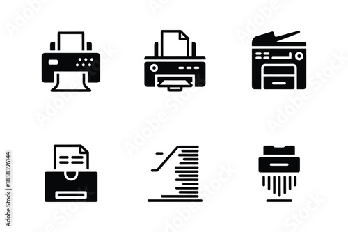 Collection of office equipment icons for printing and document management