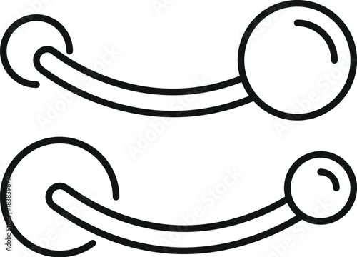 Curved barbell body jewelry featuring two balls as a line art icon