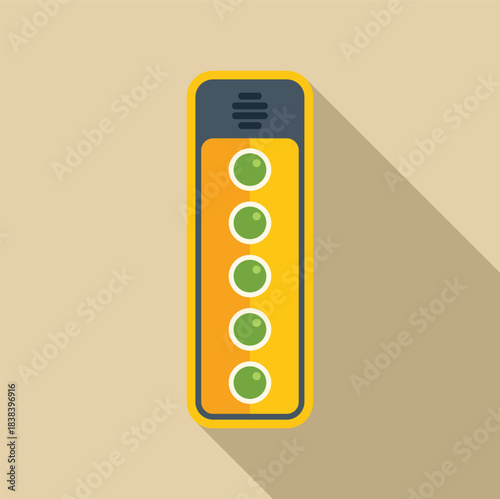 Traffic light displaying green circle lights as a countdown timer, signaling go in flat design