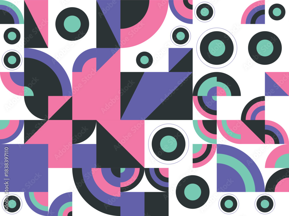 Fototapeta premium Vibrant abstract geometric pattern background with retro-inspired modern art design
