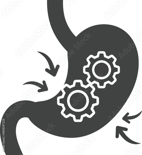 Stomach digestive system gears functioning internal organ mechanics abstract medical health concept vector